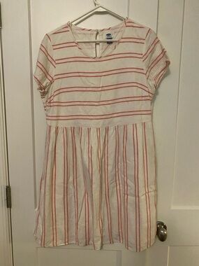 Old Navy Cream and Coral Striped Midi Dress